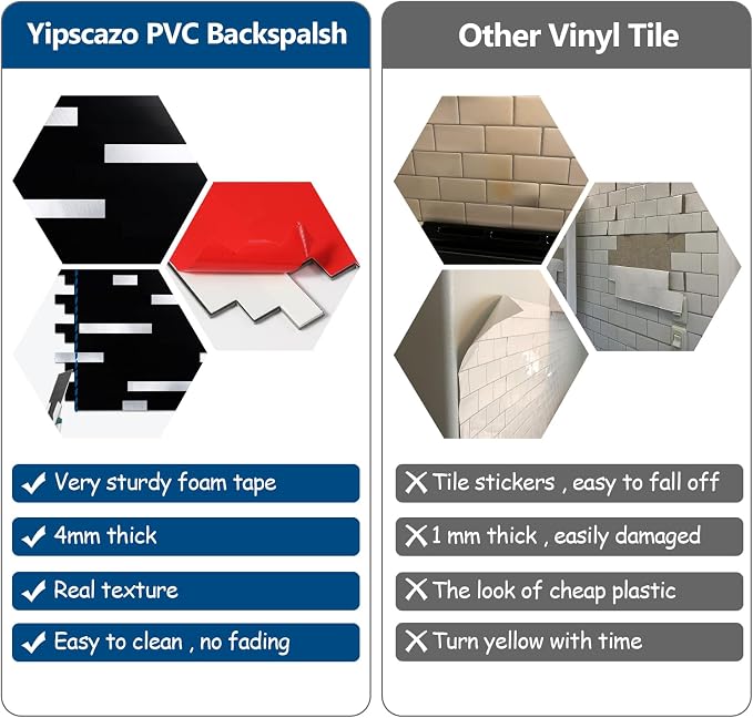 Yipscazo 1 Sheet Peel and Stick Stone Metal Tile Backsplash, Stick on Tiles for Backsplash Kitchen, Bathroom, Laundry Room, Camper, Fireplace (12'' X 12'', Polished Pure Black) - Image 8