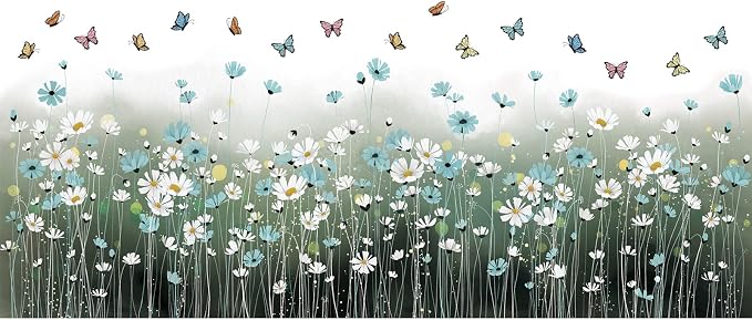 2 Sheets Blue Daisy Wall Sticker White Flowers Wall Decals DIY Peel and Stick Butterflys Firefly Wall Stickers for Kids Girls Bedroom Living Room Bathroom Nursery Window Door Office Skirting Lines - Image 9
