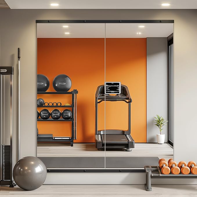 Home Gym Mirror for Wall, 56x28x2PCS Frameless Full Length Mirror, Black by TRAHOME