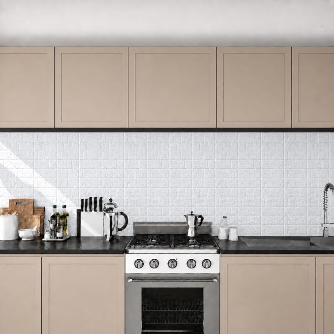 3D Wall Panels Peel and Stick Faux Foam Brick Wallpaper Covering | White 40 PCS 11.8"×11.8" Self Adhesive Stone Wall Tiles for DIY Interior Wall Decor - Image 5