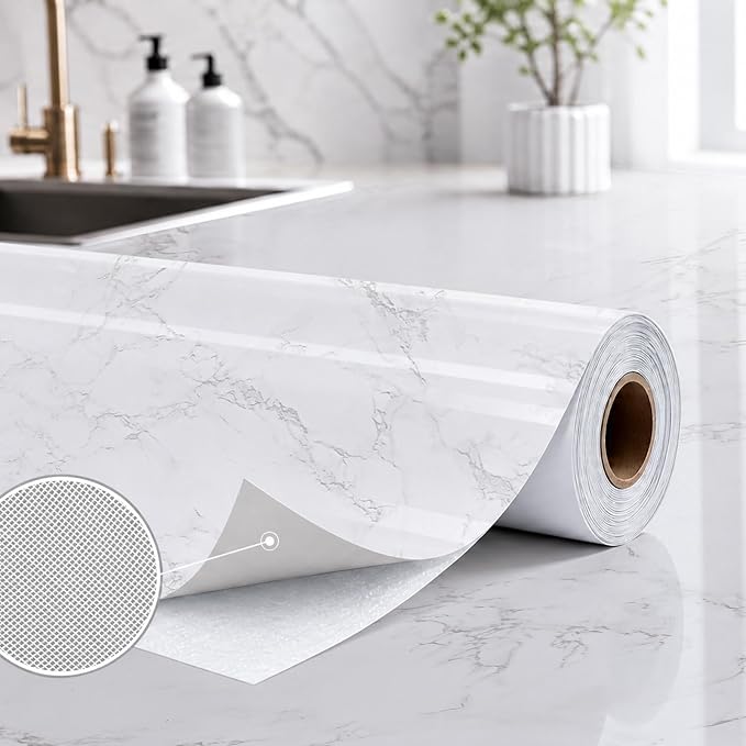 Peel and Stick Wallpaper White Marble Contact Paper for Dry Textured Wall | Wallpaper Self Adhesive for Kitchen Cabinets - Vinyl Wrap Waterproof for Countertop Bedroom Bathroom 15.7'' x 200'' by practicalWs