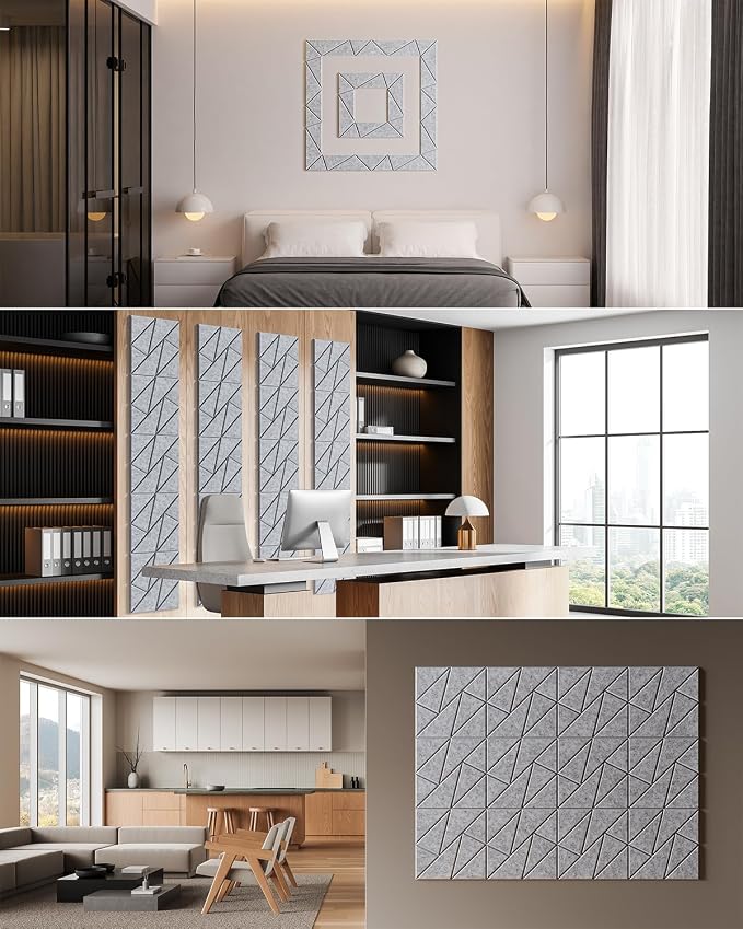 18 Pack Geometric Design Sound Proof Foam Panels for Walls 12"x12"x0.4" Fabric | Cuttable self-adhesive acoustic panels for home studio noise reduction with flexible DIY layout, decorative Sliver Gray - Image 6
