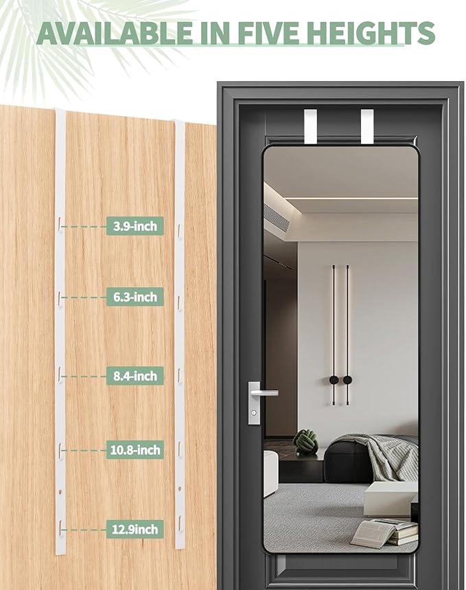 2 PCS Over The Door Mirror Hanger, Adjustable Door Mirror Hanger, Five-Hole Over The Doors-Mirrors Hook, Mirrors Doors Hangers with 2 Iron Filings and Screws (White) - Image 5