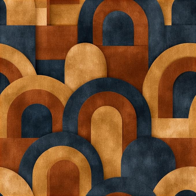 Mid Century Modern Geometric Peel and Stick Wallpaper Self Adhesive 17.72" x 236.21'' Textured Retro Boho Layered Arch Wall Paper Renter Friendly Removable Waterproof for Living Room Bedroom by Unknown
