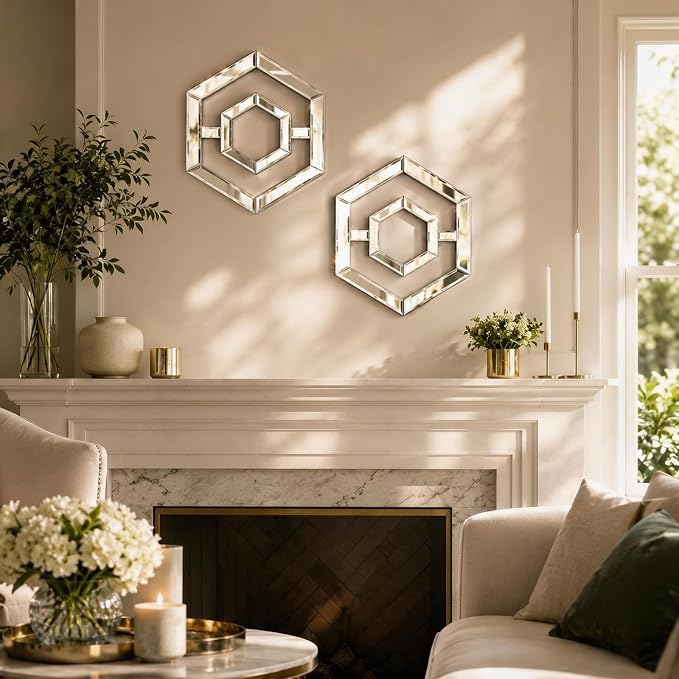 Square Decorative Wall Mirror 12 x 12 Inch, Silver Frameless Mirror Wall Decor with Beveled Edge, Modern Wall Mounted Accent Mirror for Living Room, Bedroom, Hallway, Set of 2 - Image 2
