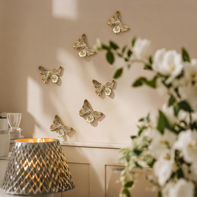 GUSFREUD 3D Butterfly Wall Decor Set – Resin Wall Decor for Living Room, Bedroom, Bathroom, Dining Room, Outdoor and Gallery Walls - Antique Copper - Set of 6 - Image 6