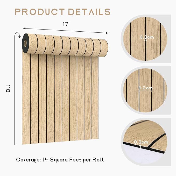 VEELIKE Light Oak Wood Wall Panels Peel and Stick Foam Slat Wallpaper for Bedroom Living Room 17''x118'' Self Adhesive Vinyl Wood Slat Wall Panel for Interior Accent Walls Decor TV Background Ceiling - Image 9
