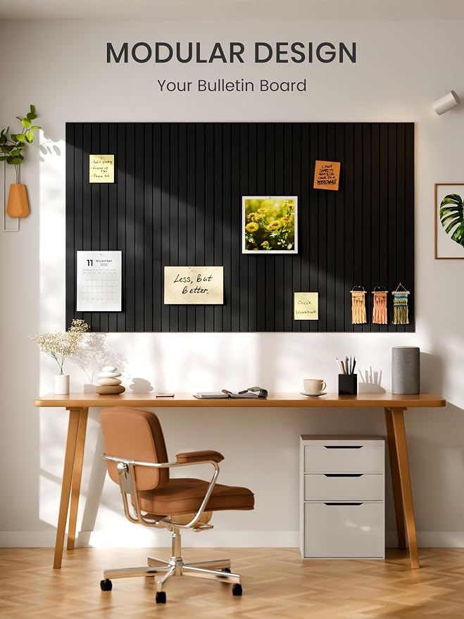 Bumusty 48"x 36" Large Felt Bulletin Board Tiles, Black | 12-Pack Cork Board Alternative, Wall Decor, 30 Pushpins, 60 Adhesive Tabs, Vision Board, Office, Classroom, Home, Dorm - Image 7