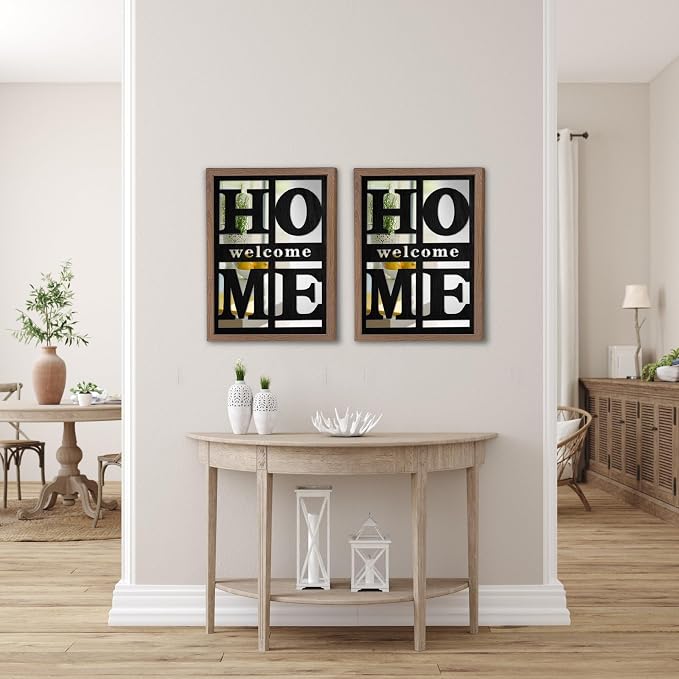Welcome Home Signs Wall Decor, Wooden Rustic Farmhouse Square Wall Mirror，Accent Mirror for Living Room, Bedroom, Entryway 18”x12” - Image 7
