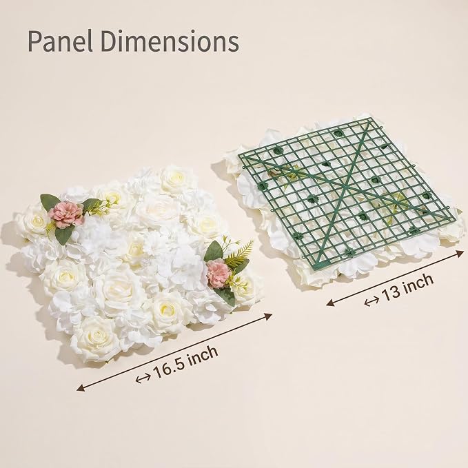 Flower Wall Backdrop, 12 Panels, 16.5x16.5 Inch, Ivory White | 3D design, realistic look, Seamless Design,eco-friendly,easy to assemble,reusable,.Suitable for weddings,Party,home décor - Image 3