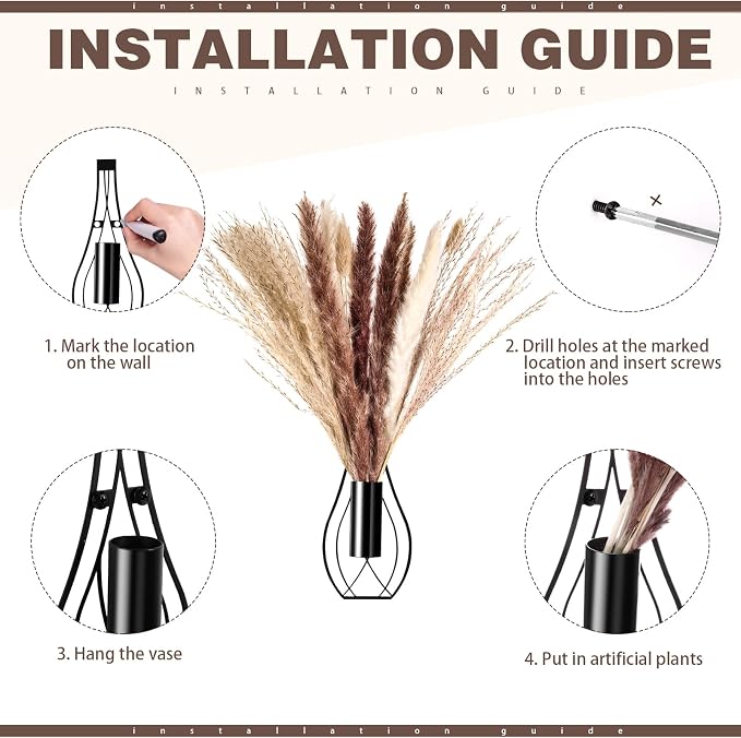 Otoolling Boho Wall Decor Set of 2 – Metal Hanging Wall Art with Faux Pampas or Eucalyptus,Minimalist Bohemian Accent for Living Room, Bedroom, Entryway(Black,Pampas) - Image 3