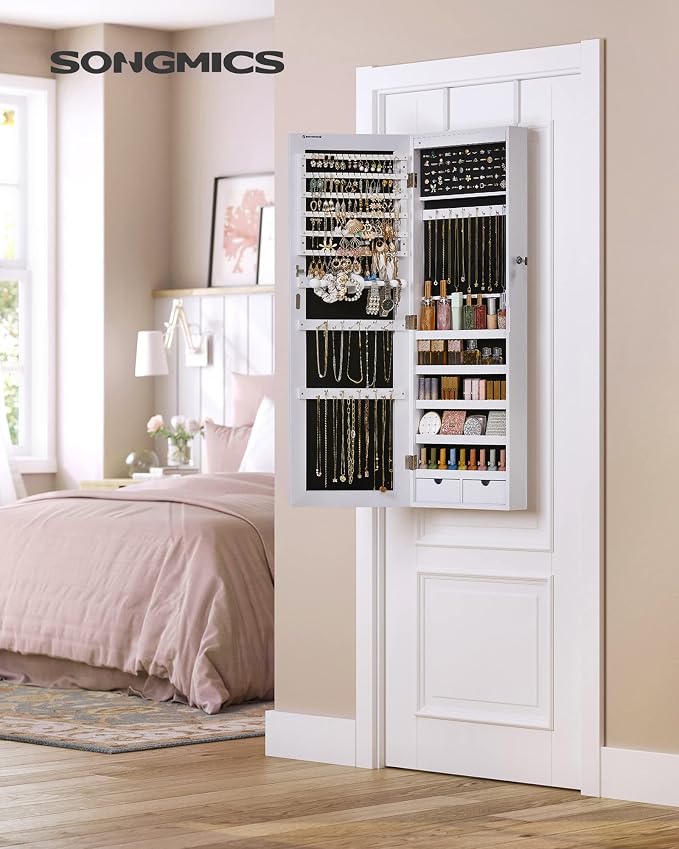 SONGMICS Mirror Jewelry Cabinet Armoire, Wall or Door Mounted, Lockable - Image 2