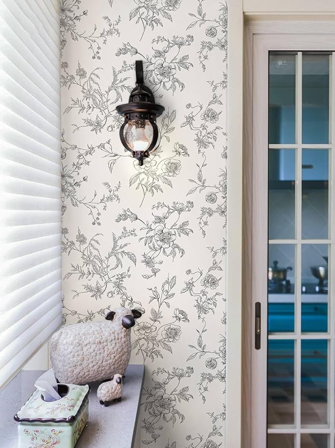 Ismoon Peel and Stick Wallpaper Floral Vintage Stick on Wall Paper Black and White Contact Paper for Cabinet French Textured Removable Self Adhesive Wallpaper Vinyl for Bedroom Wall Deco 17.3 x 196in - Image 8