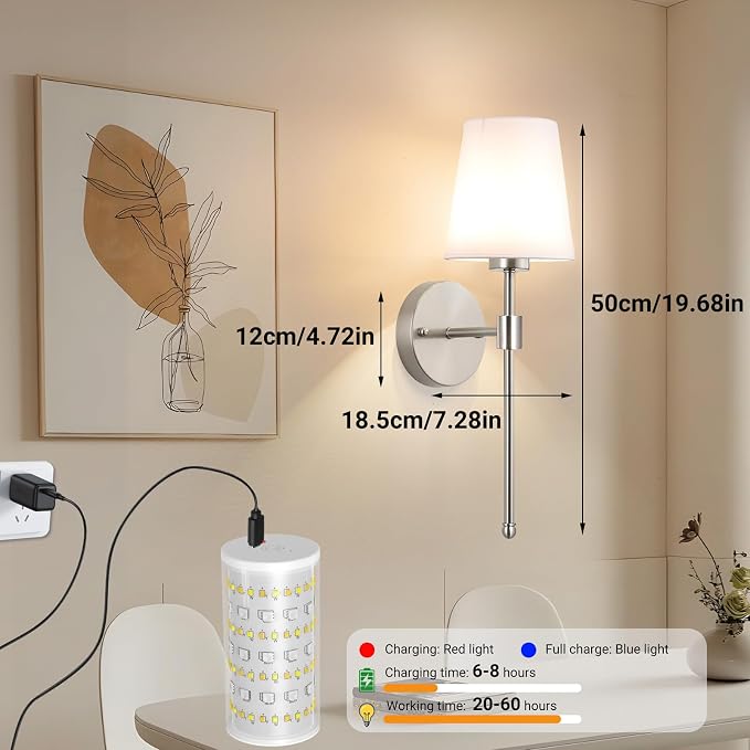 Battery Operated Wall Sconces Set Of 2, Wireless Battery Wall Light With 10000mAh RGB Rechargeable Magnetic Bulb, Rechargeable Wall Sconce With Remote Control For Bedroom, No Electrician Required - Image 7