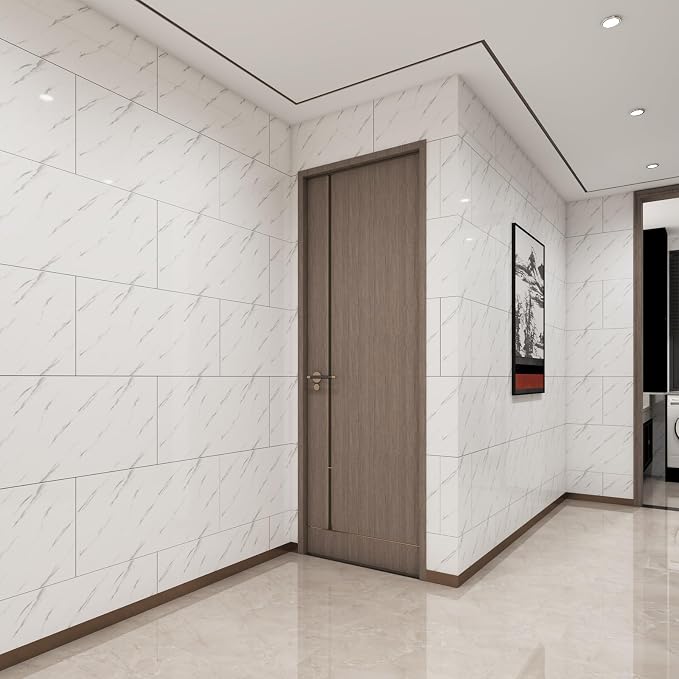 Haimin3D Wall Panels Peel and Stick Marble Look Tile Backsplash, 20 Pack | Waterproof & lightweight, each 23.6x11.8in, total 38.7 sq ft. Kitchen/bath backsplash wall decor Marble-look faux tile White - Image 2