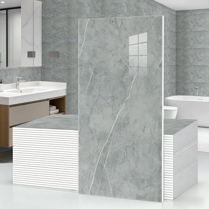 50Pcs Grey Marble Wall Panels 23.6"X11.8" PVC Waterproof Tiles Peel and Stick Wall Panels Self Adhesive Backsplash Tiles for Kitchen Living Rooms TV Walls Bathroom Rv Camper Van (Not Real Tile) by GRITHOME