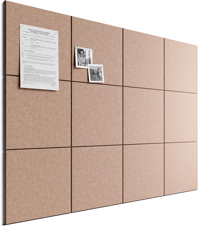 Bumusty 48"x 36" Large Felt Bulletin Board Tiles, Terracotta | 12-Pack Cork Board Alternative, Wall Decor, 30 Pushpins, 60 Adhesive Tabs, Vision Board, Office, Classroom, Home, Dorm by BUMUSTY
