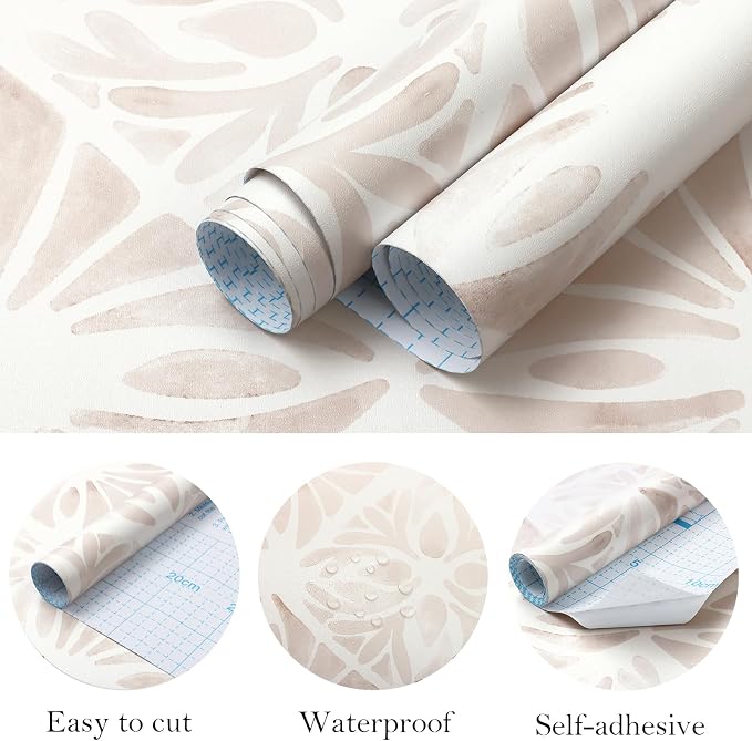 Geometric Peel and Stick Wallpaper Boho wallpaper197 x17.3 White and pinkwallpaper White Contact Paper Removable Wallpaper for Bedroom Waterproof Removable Shelf Liner Decal Vinyl Roll - Image 2