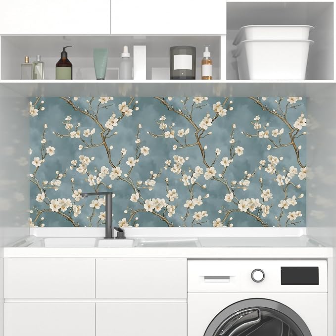 Laatse Vintage Blue White Floral Wallpaper Peel and Stick 17.5''x118'' | Self Adhesive/Removable/Waterproof/Thick Vinyl Contact Paper for Bathroom Bedroom Shelf Cabinet Drawer,Prepasted,Easy Peel - Image 5