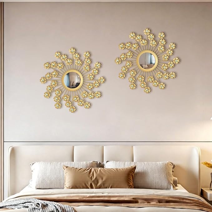 2 Pack Metal Mirrors for Wall Boho Sunburst Wall Mirror Home Decor Modern Decorative Wall Art for Bedroom Living Room Entryway - Image 5