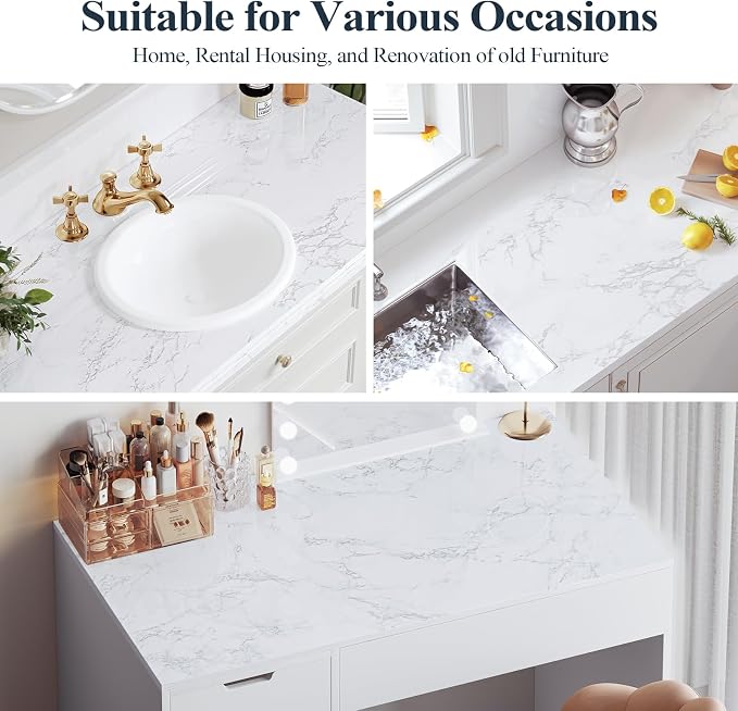Peel and Stick Wallpaper White Marble Contact Paper for Dry Textured Wall | Wallpaper Self Adhesive for Kitchen Cabinets - Vinyl Wrap Waterproof for Countertop Bedroom Bathroom 15.7'' x 200'' - Image 6