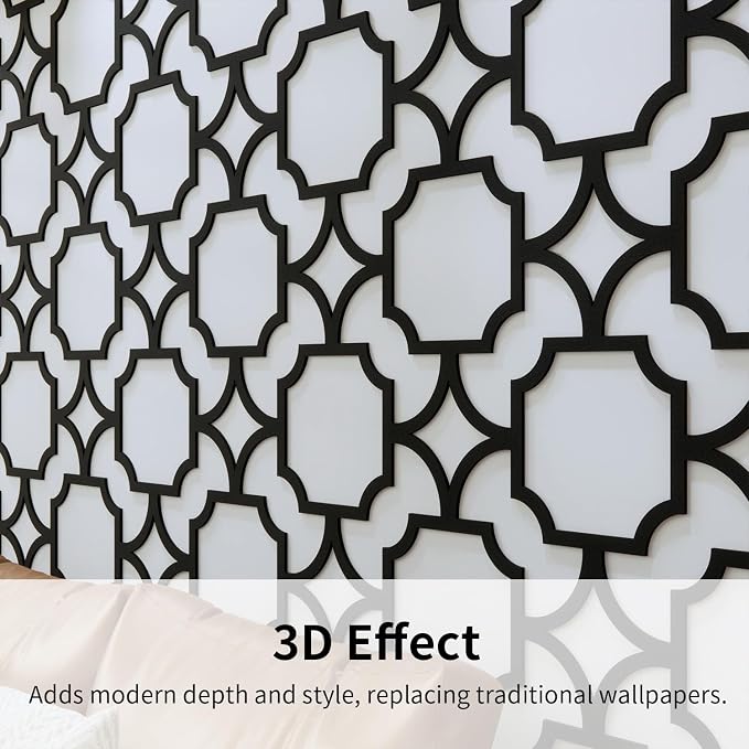 MidModArt PVC Modular Decorative Fretwork Wall Panels for Living Room Lobby Bedroom, 8PCS Star Lattice-Black Matte Black Finish - Image 5