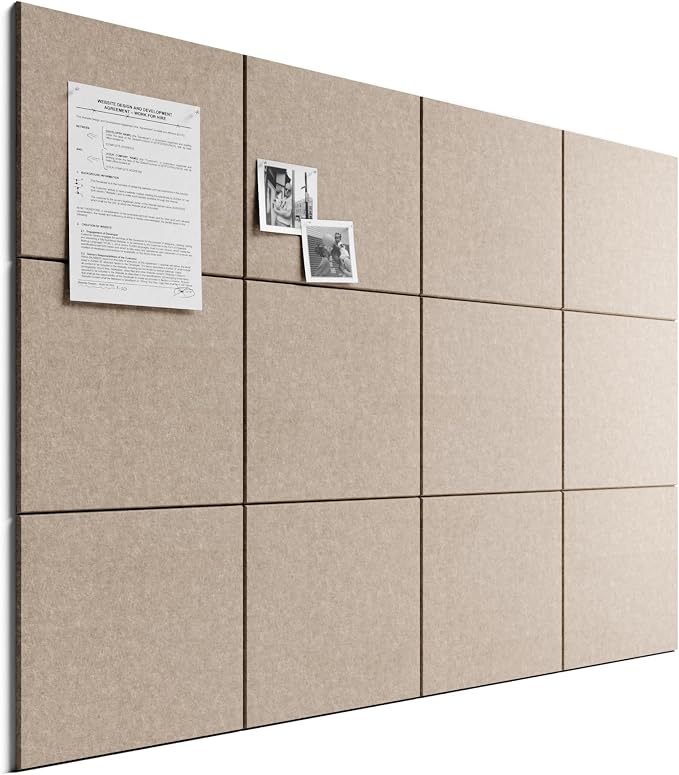 Bumusty 48"x 36" Large Felt Bulletin Board Tiles, Taupe | 12-Pack Cork Board Alternative, Wall Decor, 30 Pushpins, 60 Adhesive Tabs, Vision Board, Office, Classroom, Home, Dorm by BUMUSTY