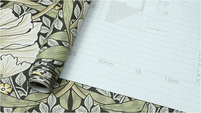 HAOKHOME William Morris Wallpaper Vintage Wall Paper Sage Green Removable | Textured Renter Friendly Stick On Wall Paper Yellow Retro Floral Mural Bathroom Bedroom Nursery Contact Paper 17.3in x 9.8ft - Image 9