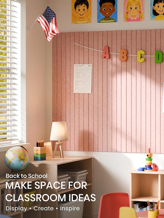 Bumusty 48"x 36" Large Felt Bulletin Board Tiles, Pink | 12-Pack Cork Board Alternative, Wall Decor, 30 Pushpins, 60 Adhesive Tabs, Vision Board, Office, Classroom, Home, Dorm - Image 5