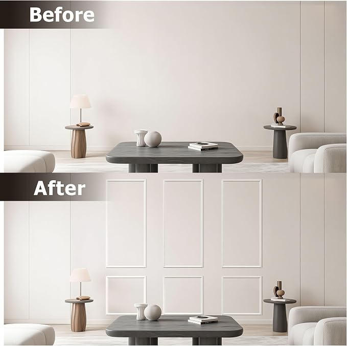 Pre-Cut Peel and Stick Wall Molding Kit Wainscoting Trim- Self Adhesive Premade Accent Panel Chair Rail for Interior Moulding Home Decor Accent Wall Set of 6 pcs - 3 Top 3 Bottom, Ready to Assemble - Image 8
