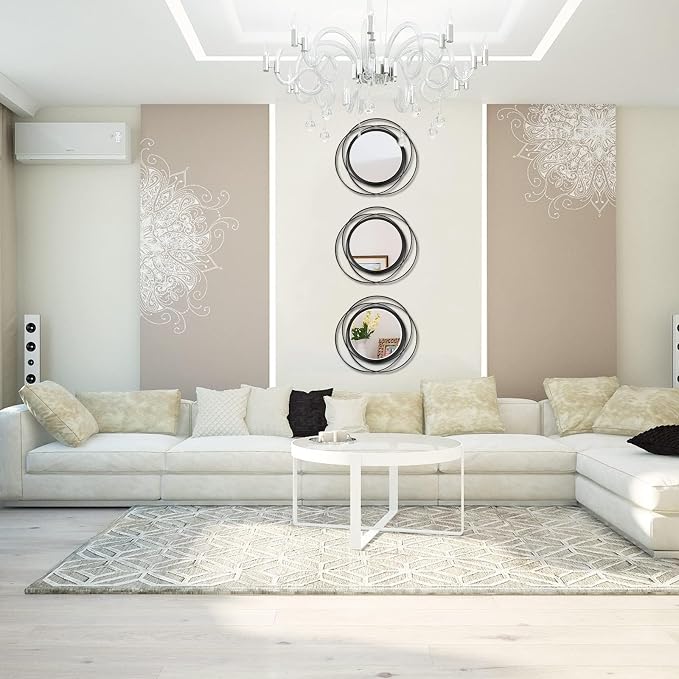 3 Set Round Mirrors for Wall Decor Living Room Bedroom Bathroom Dining Room Metal Circle Mirror Set Boho Decorative Sunburst Wall Art Accent Entryway - Black 11 in - Image 3