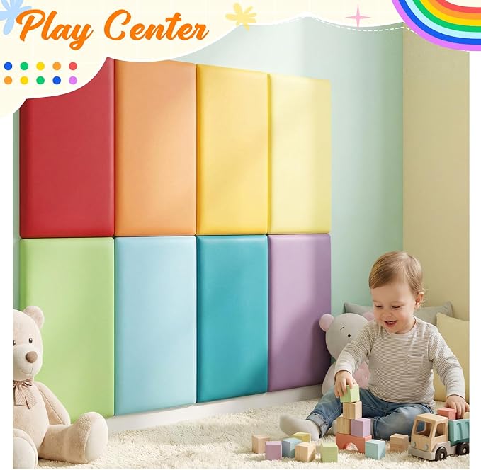Hahafelt Wall Padding for Playroom Peel and Stick Headboard 3D Anti Collision Upholstered Wall Panels Self Adhesive Headboard(23.62 "× 11.81""× 1.18",Rainbow Colors,8 Pack) - Image 7