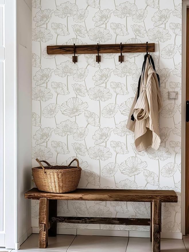Orainege Beige and White Floral Wallpaper Modern Peel and Stick Wallpaper | 17.3inx196.8in Self Adhesive Contact Paper Decorative Wallpapers for Bedroom Bathroom Decor Vinyl Removable - Image 3