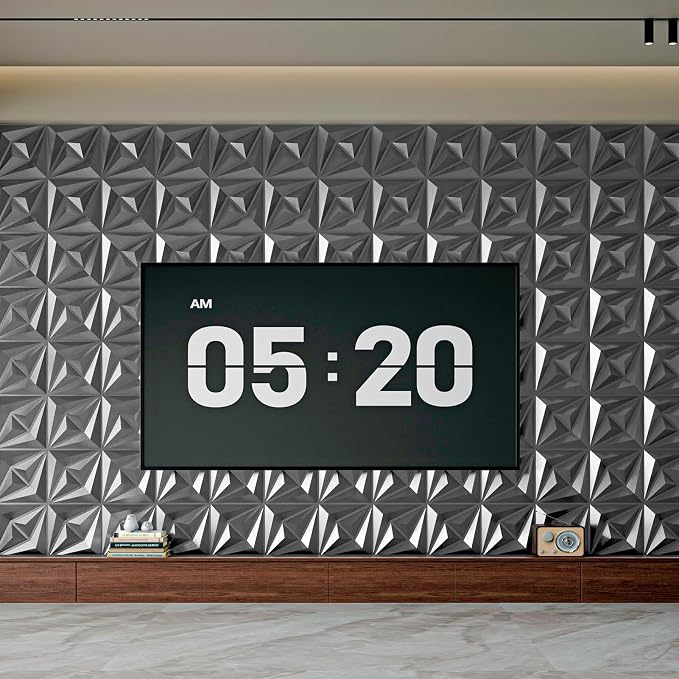 AMZDEPOT 3D Wall Panels, 12x12 Inch, 20 Pcs, Silver | Interior Wall Decor, 3 Layout Options, PVC Textured Wall Art Decor, for Living Room Bedroom TV Background Gaming Room - Image 7