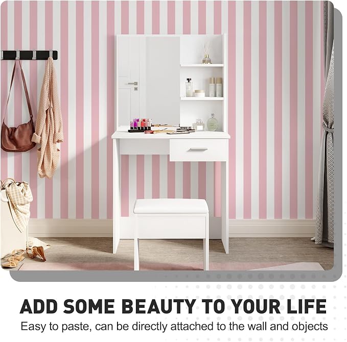 Pink and White Striped Wallpaper Peel and Stick Wallpaper Self-Adhesive Removable Waterproof Wall Paper for Walls Modern Vinyl Film 17.3”x300” - Image 8