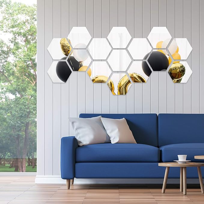 Shappy 32 Pcs Hexagon Mirror Wall Stickers, 12.6 x 11 x 6.3 cm - Image 5