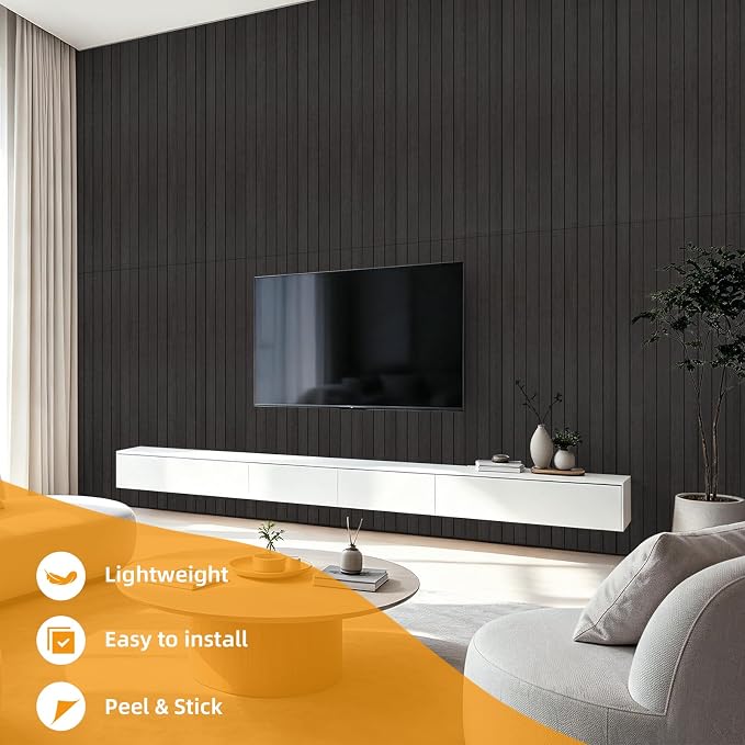 WOWSTAR 6-Pack Peel and Stick PVC Wood Slat Wall Panel，Thickened Wood Grain Wallpaper, 3D Wall Panels, 48" x15.74", Black Wood - Image 8