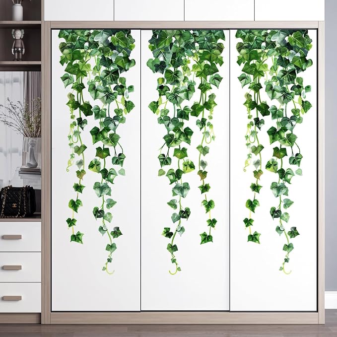 Green Plants Leaves Wall Decals Hanging Vine Wall Stickers Fresh Green Leaf Wall Art Removable Nature Botanical Vine Branches Leaves Murals for Kids Bedroom TV Background Home Decor 91 - Image 4