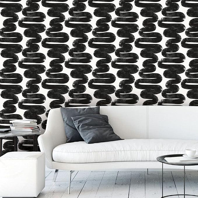 Tempaper x Bobby Berk White & Black Wiggle Room Removable Peel and Stick Wallpaper, 20.5 in X 16.5 ft, Made in The USA - Image 3