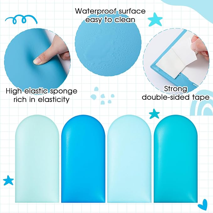 Jetec 4 Pcs Kids Wall Padding Panels, 1.18 Inch Thick Foam Wall Protector, 15.75 x 7.87 Inch Soft 3D Blue Safety Panels for Nursery & Playroom - Image 4