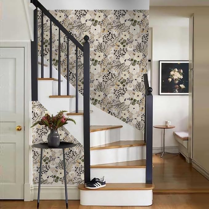 18"x236" Boho Cream/Brown Daisy Flower Peel and Stick Self Adhesive Wallpaper Removable Contact Paper Stick on Easy Peel Off Wall Paper for Kitchen Bedroom Bathroom Renter - Image 6