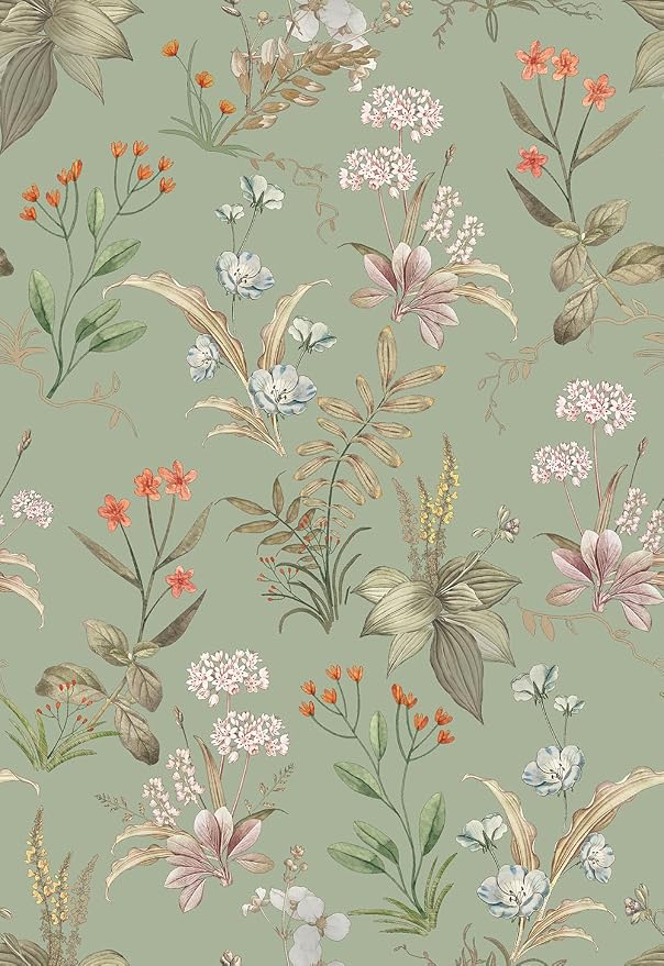Simon&Siff Vintage Floral Peel and Stick Wallpaper 120"x17.3" | Sage Green Botanical Contact Paper, Self Adhesive Removable Wall Paper, Renter Friendly, Bedroom Cabinets DIY Decor by SimonSiff