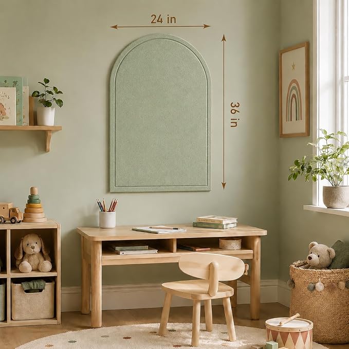 Large Arched Felt Bulletin Board, Sized 36" x 24" for Office & Wall Decor – 6 Customizable Adhesive Tiles with Pins are Perfect to Display Your Photos (Sage Green-B) - Image 5