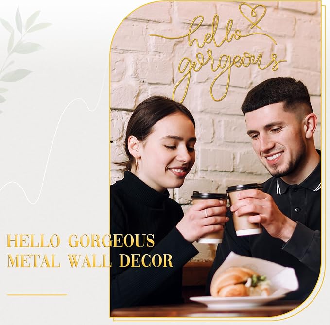 Hicarer Metal Hello Gorgeous Wall Art Minimalist Wall Decor,Gold,Classic | for Bedroom Bathroom Living Room Dressing Room Salon Vanity Office Home Decoration, Easy to Install - Image 6