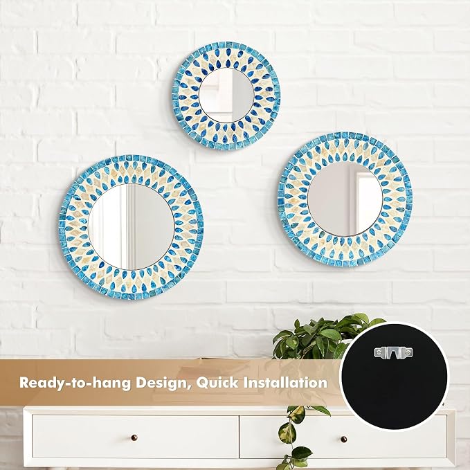 Handmade Mother of Pearl Mirror for Seasonal Holiday Wall Decor Blue - Image 6