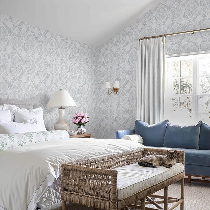 Blue Wallpaper Coastal Peel and Stick Wallpaper Boho 197"x17.3" Blue and White Wall Paper Geometric Contact Paper Textured Removable Vinyl Waterproof for Bathroom Bedroom Farmhouse Kitchen - Image 6