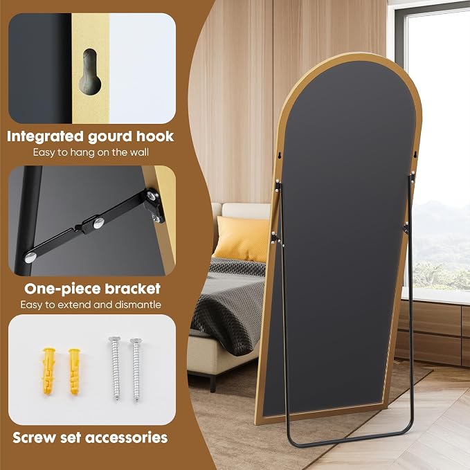 Alpen Gold Arched Full Length Mirror, X-Large 64x21 Floor Mirror with Stand - Image 6