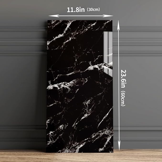 Haimin 3D Wall Panels Peel and Stick Marble Tile Look 10 Pack Waterproof | Lightweight, each 23.6x11.8in, total 19.4 sq ft. Kitchen&bath backsplash, bedroom/living rm decor. faux marble tile Black - Image 4