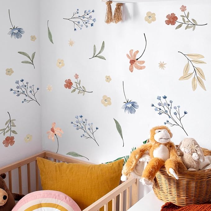 Boho Flower Wall Decals，Watercolor Flower Wall Art，Wildflower Wall Decals，Girls Bedroom Removable Wall Decals (Boho Colorful Flower Wall Decals) by HJKlove