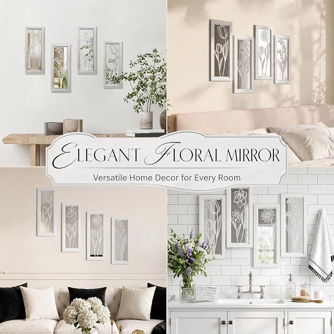 ZEXUIRU 4 Set Rustic Wall Mirrors for Bedroom Bathroom Living Room Entryway Wood Farmhouse Rectangular Easy to Hang Framed Decorative Accent Hanging Wall-Mounted Mirror Set for Living Room - White - Image 7